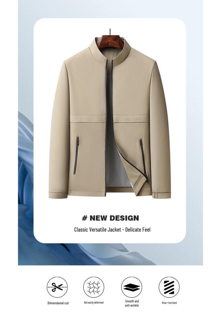 Spring Men's Stand-up Collar Jacket: Business Casual, Versatile, Middle-aged Commuting Style.