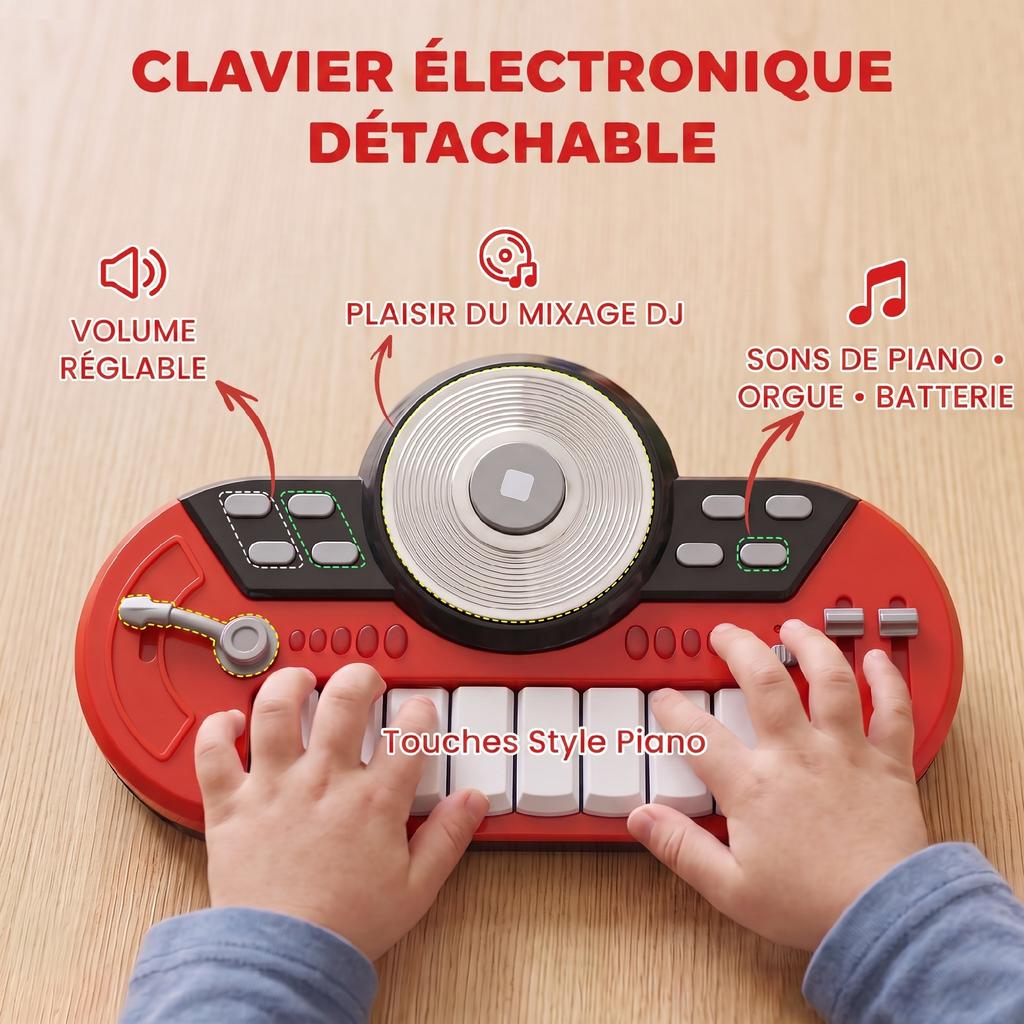 Children's Drum Kit with Stool, Electronic Keyboard, Microphone, USB, 77.5 x 40 x 76.5 cm, Red