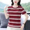 Striped Short-sleeved T-shirt Women's Round Neck Half-sleeved Shirt Summer Plus Size Loose Top