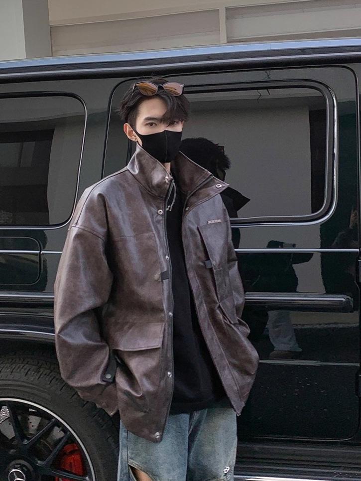 Herren Übergroße Retro PU-Lederjacke - Herbst Winter Trend, High-End Cooler Stil