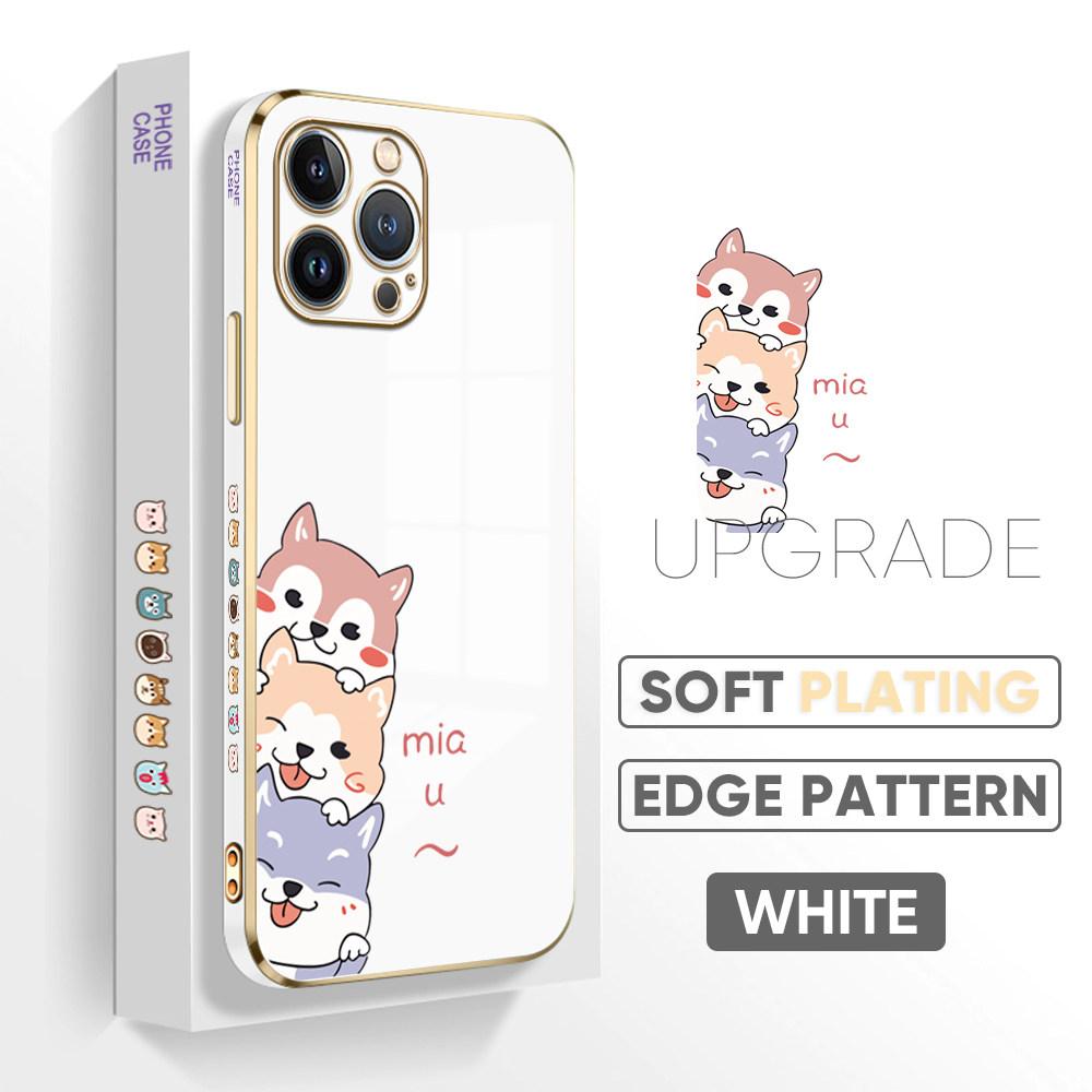 For iPhone 16 15 Max Samsung S24 S23 Plus A15 A35 A53 A73 Xiaomi 11T 12T 13T Redmi 13C Soft Plated TPU Cartoon Dog Cute Phone Casing