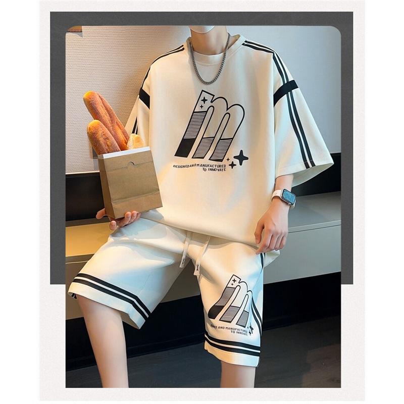 Men's 2 Piece Outfit Letter Print Oversized T-shirt & Shorts Casual Summer Sportswear Set