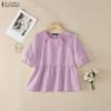 ZANZEA Blusa da donna casual a girocollo, tinta unita, manica corta larga