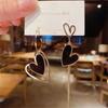 Korean Asymmetric Hollow Black Heart Dangle Earrings For Women Temperament Exaggerated Love Heart Drop Earrings Wedding Jewelry