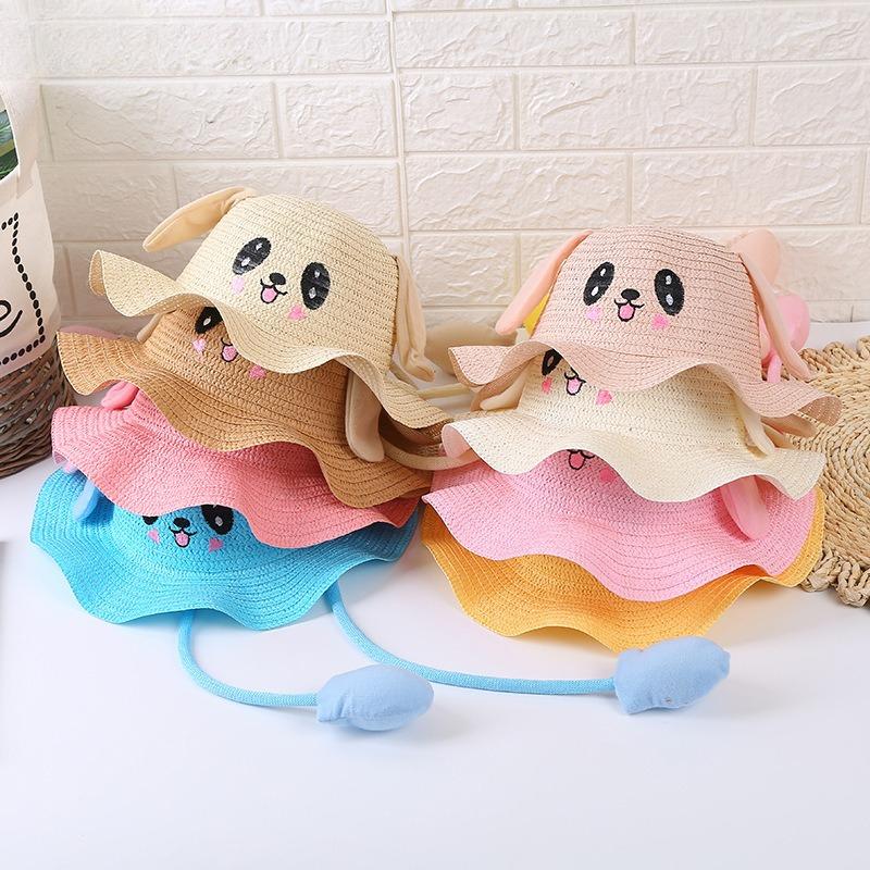 Children's Sun Hats Summer Men's and Women's Sun Protection Straw Hats Cute and Fun Hats That Move Ears Rabbit Hats