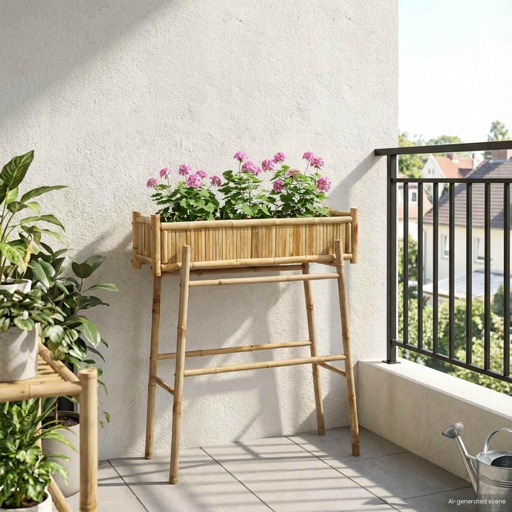Garden Planter with Stand Natural 100 X 38 X 114 Cm Bamboo