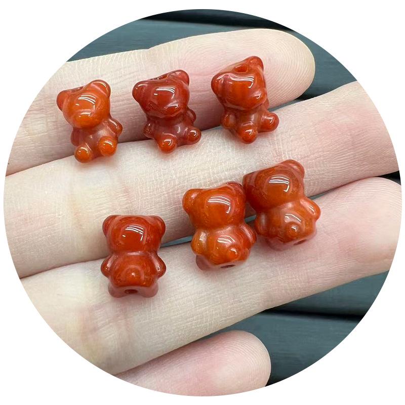 Red Agate Nan Hong Lion & Nine-Tailed Fox Beads for DIY Bracelets