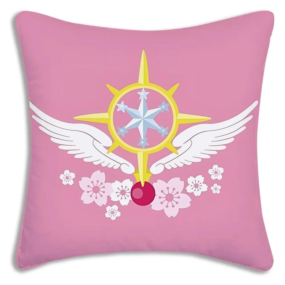 PC Sakura Anime Pillow Cover Magical Girl Print Polyester Cushion Case for Sofa Sakura Kerochan Themed Home Decor