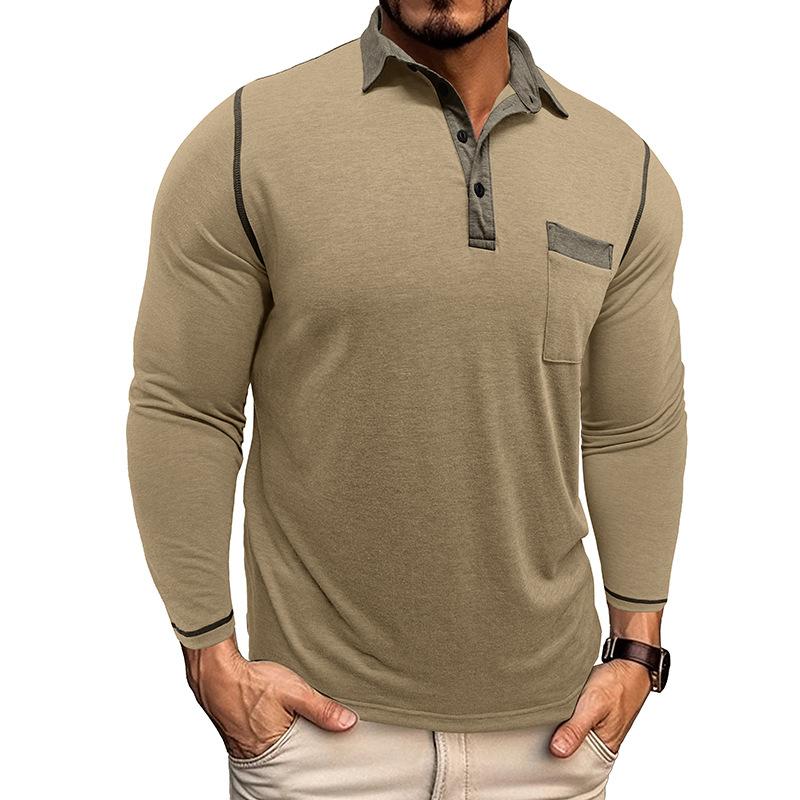 Men's Collared Polo Shirt Long-Sleeved Autumn Casual Sweatshirt Men's Plus Size T-Shirt Asymmetrical Design