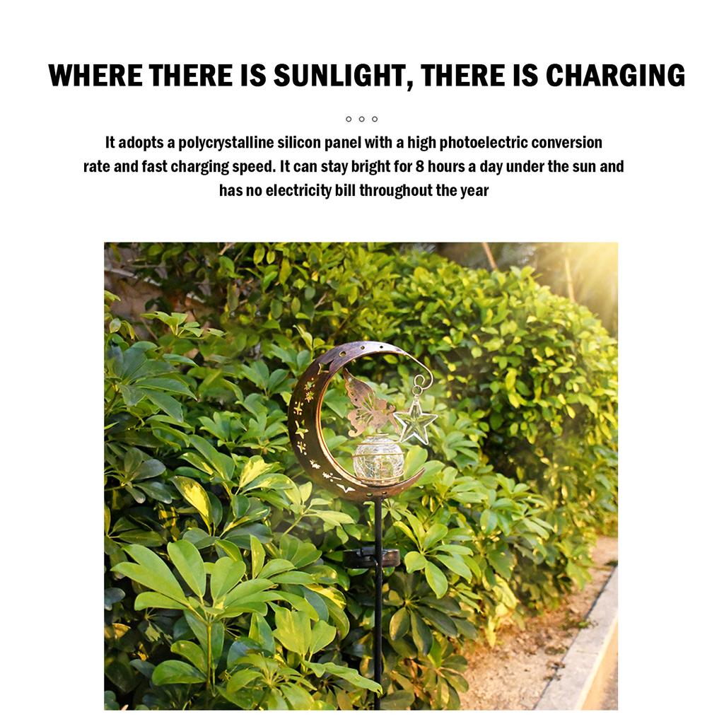 1 Solar Lamp, Featuring Moon And Star Patterns, An Outdoor Garden Decoration Lamp, An Iron Lamp For The Courtyard, A Party Gift