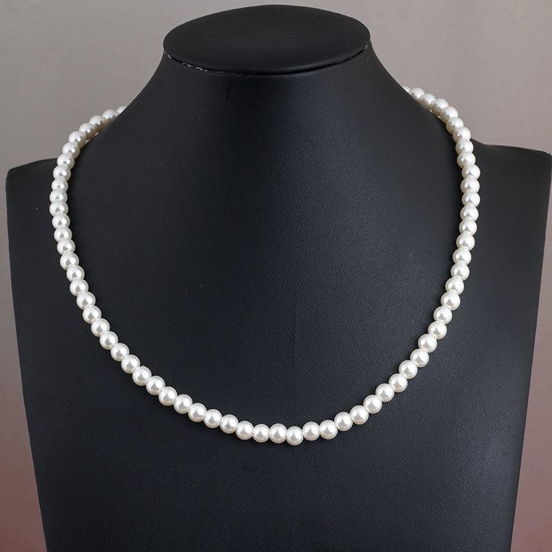 Pearl Necklace Female Gift Mother Glass Imitation Pearl White Round Bead Jewelry Cheongsam Accessories Collarbone Chain Neck Chain