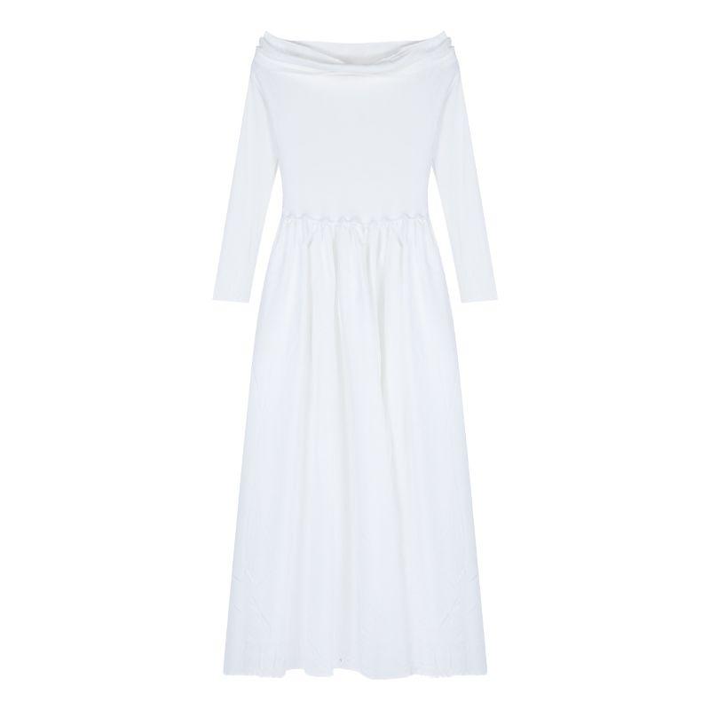 

Kumikumi Retro Fall Wide Hem Long Sleeve Dress White One size