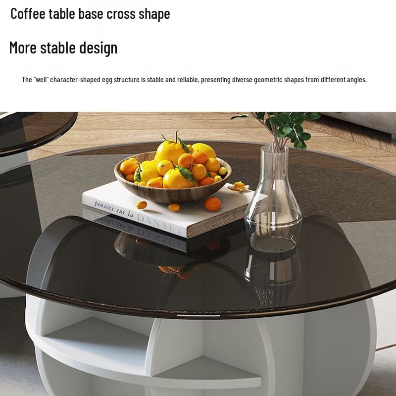 Minimalist Round Wooden Coffee Table with Grey Glass