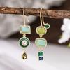 Asymmetrical Green Tone Geometric Drop Earrings for Women Retro Bohemian Style Earrings for Vacation and Daily Wear