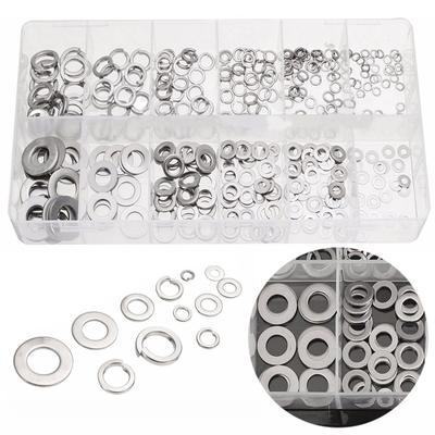 350pcs Stainless Steel Flat Washers 12 Sizes Spring Lock Kit