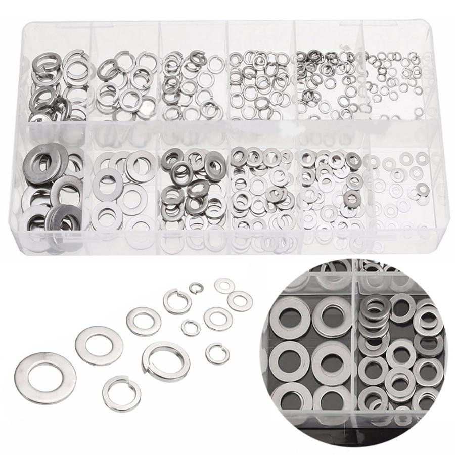 

350pcs M3-M10 Stainless Steel Spring Washer Flat Washer Assortment With Box New