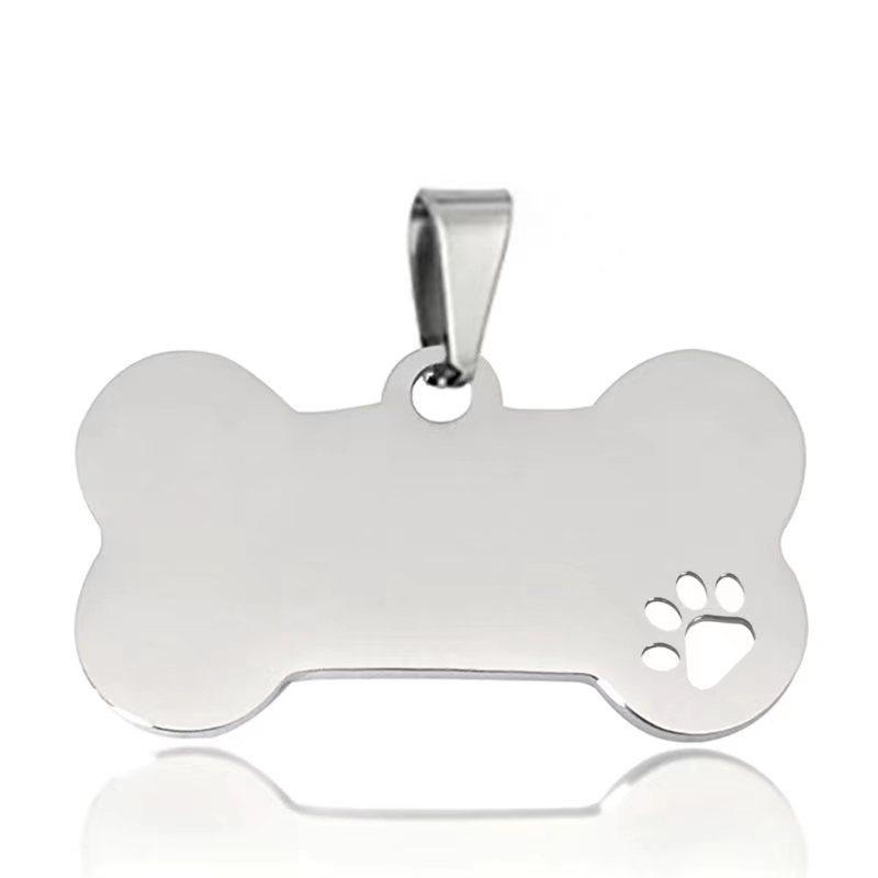 Stainless Steel Hollow Paw & Bone Pet Tag - Engravable Dog Identifier Pendant