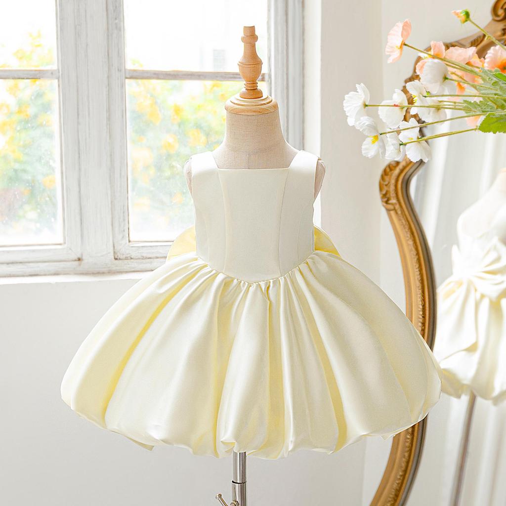 Mädchen Prinzessin Geburtstags Kleid - Einfarbig mit Puffschleife für Klavierauftritt & Partys