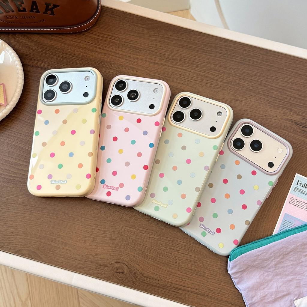 Dopamine Color-blocking Polka Dot Apple 17 Pro Phone Case, iPhone 16 Shockproof, 15 Macaron, 14 Soft, 13 Compatible