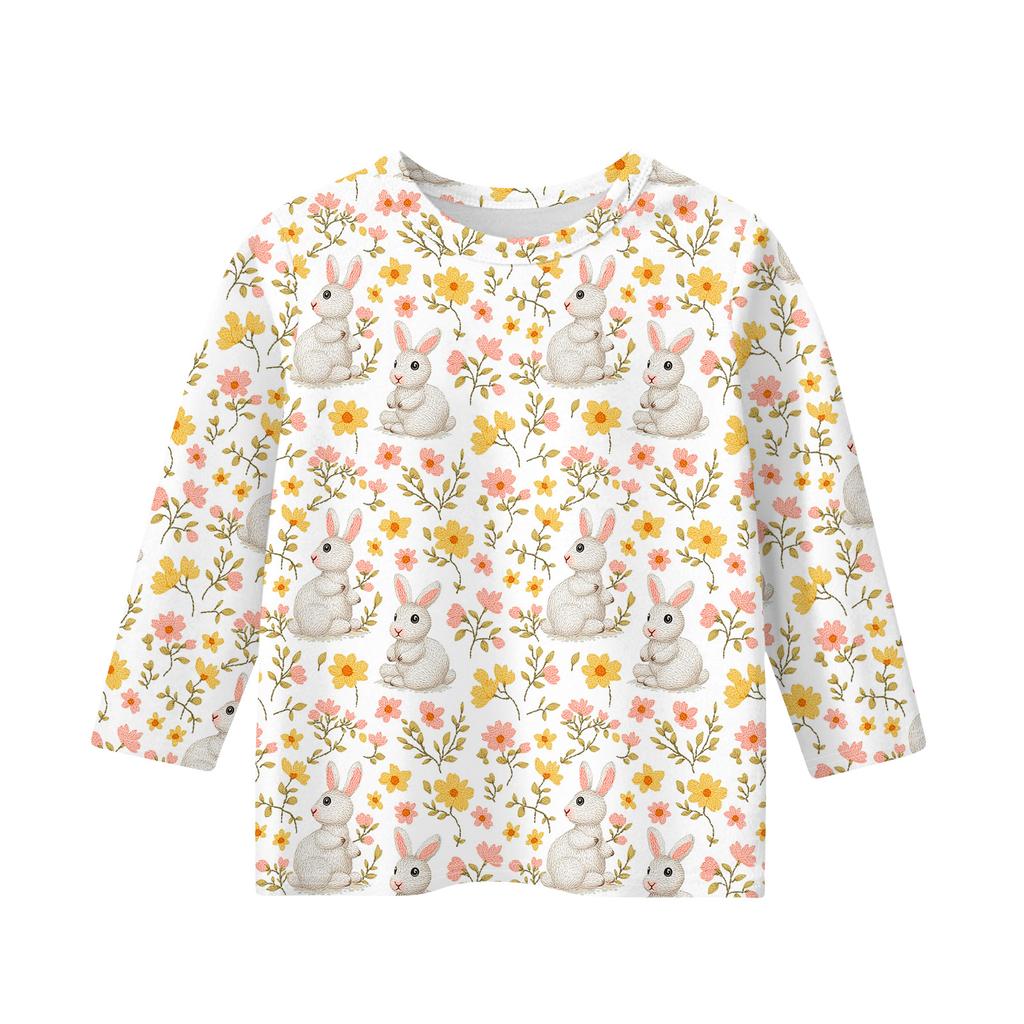 Print Tops For Youth Girls Round Neck 3/4 Sleeves T-Shirts Trendy Tops Outfit Tees