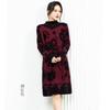 Women's Plus-size Sweater Dress Autumn Winter Fleece Mid-length Straight Knitted Dress Printed Flocking High-neck Skin-friendly Knitted Dress