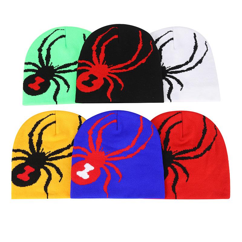 Knitted Beanie Winter Hat - Trendy Skull Cap with Spider Jacquard Pattern for Men Women