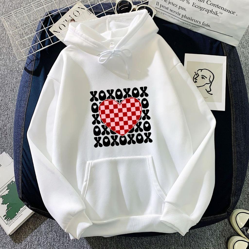 Bluza z kapturem z nadrukiem w kształcie serca w szachownicę z transgranicznego handlu zagranicznego dla mężczyzn i kobiet, modny i uniwersalny top, Amazon
