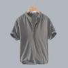 2026 Men's Summer Stand Collar Cotton Linen Short Sleeve Casual Shirt - Breathable, Loose Fit
