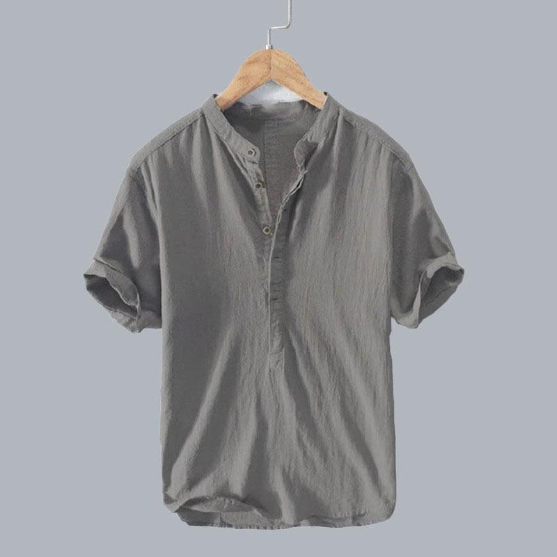 2026 Men's Summer Stand Collar Cotton Linen Short Sleeve Casual Shirt - Breathable, Loose Fit