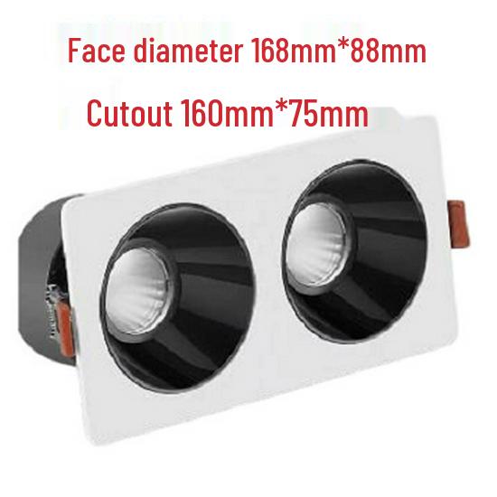 Double-Head Recessed Anti-Glare Square Spotlight with Deep Cup for Living Rooms