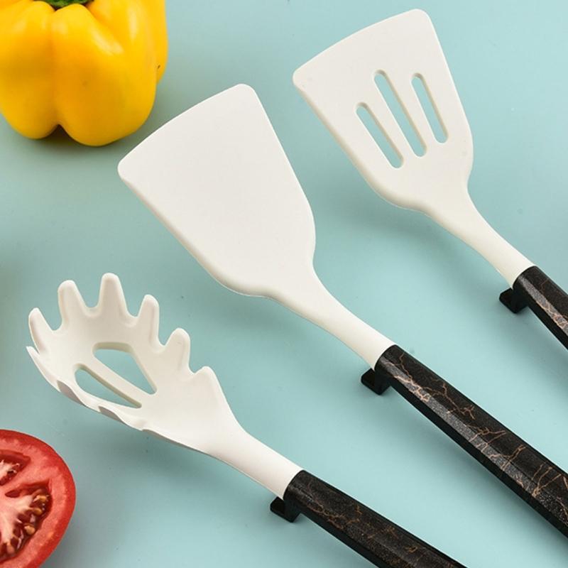 7Pcs Soft Silicone Cooking Spoon And Spatula Set Kitchen Tool With Ergonomic Handles For Nonstick Cookware