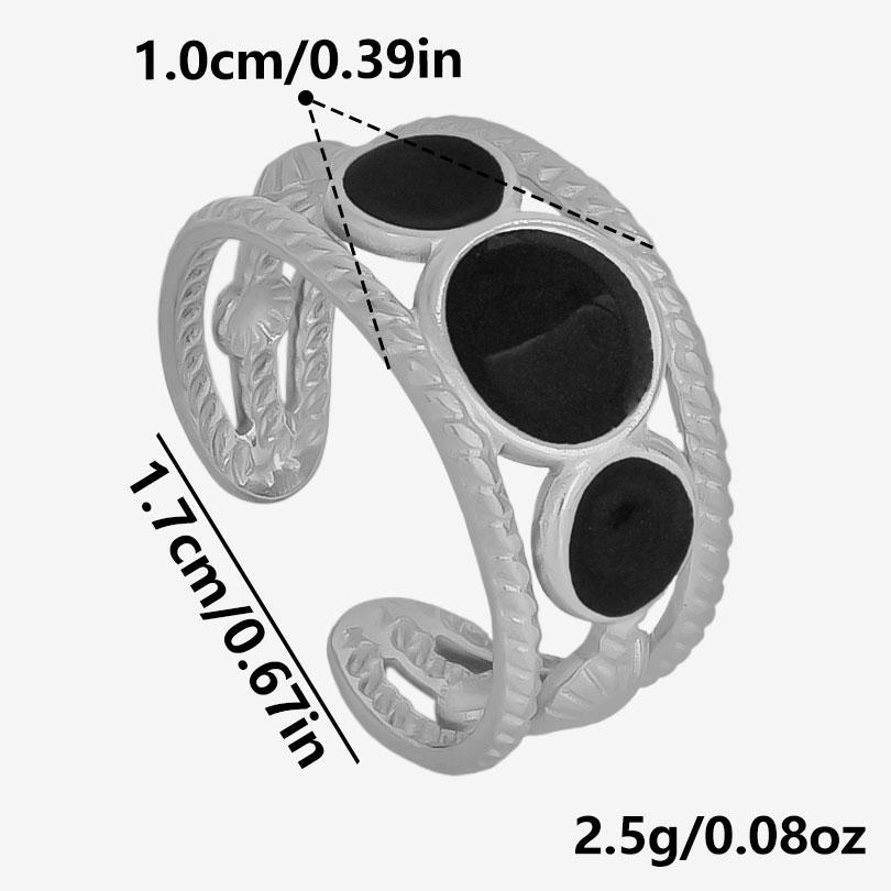 Different Style Silver Color Ring Black Oil Drop Open Adjustable Stainless Steel Rings For Women Men Accessories Enamel Jewelry