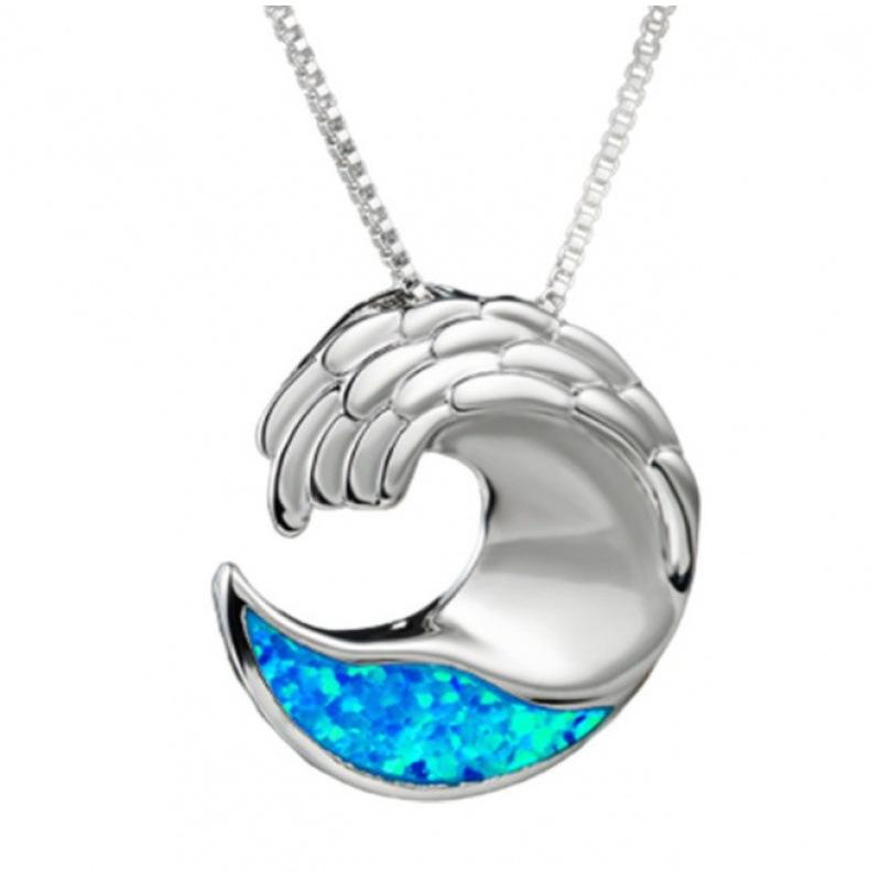 European and American platinum sea blue opal necklace couple temperament collarbone chain
