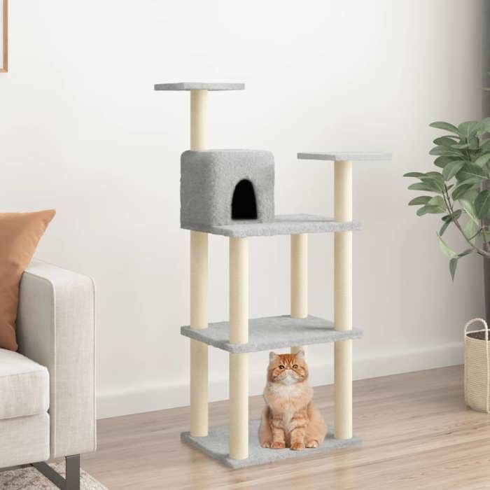 Exclusive House - Cat Tree with Light Grey Sisal Scratching Posts 118.5 Cm