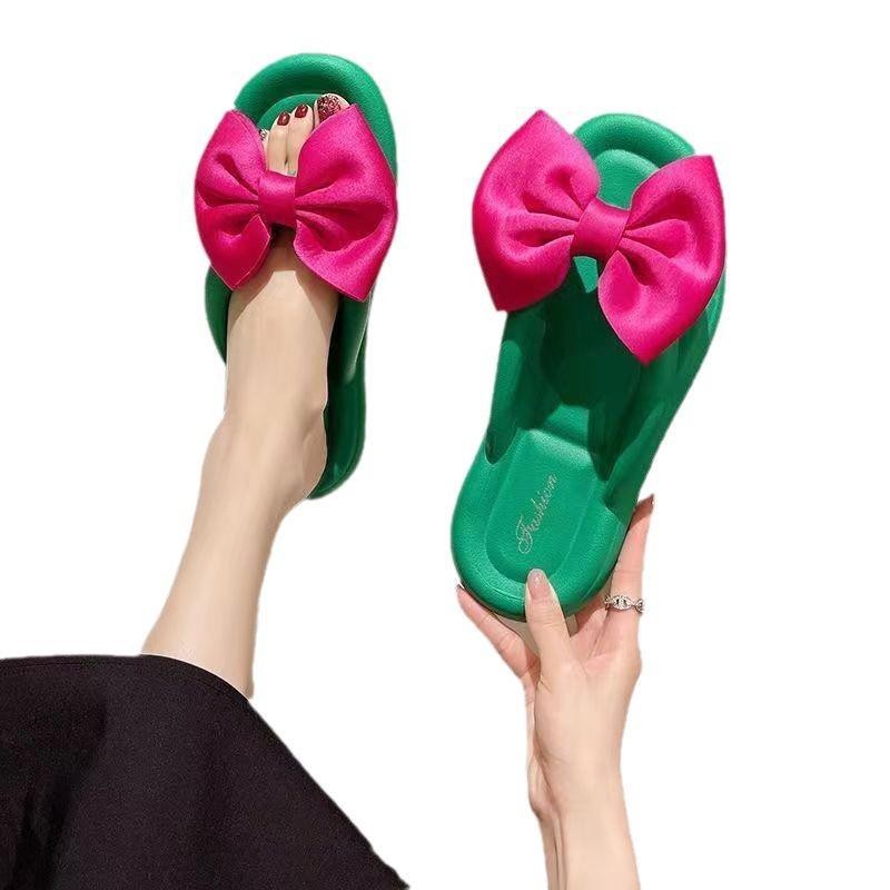 EVA Thick Sole Flip-Flops with Cute Bow - Girls' Height-Increasing Summer Beach Sandals