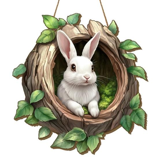 Easter Bunny Sign for Front Door Wooden Farmhouse Indoor Fireplace Window Hanging Wreaths Welcome Banner Decoration for Home Garden Fence