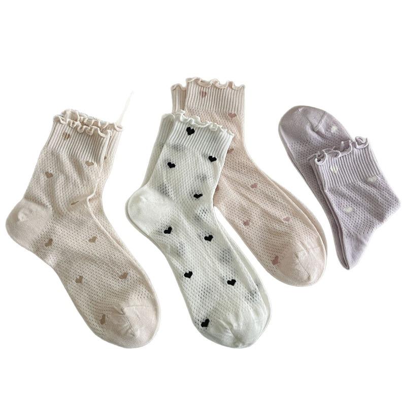 Women's Summer Thin Sweet Breathable Mesh Love Lace Mid Tube Pile Socks