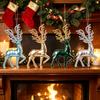 3D Christmas Deer Figures Ornament , 4 Plastic Tree Decorations with Reflective Finish and Sparkling Horns for Holiday Displays