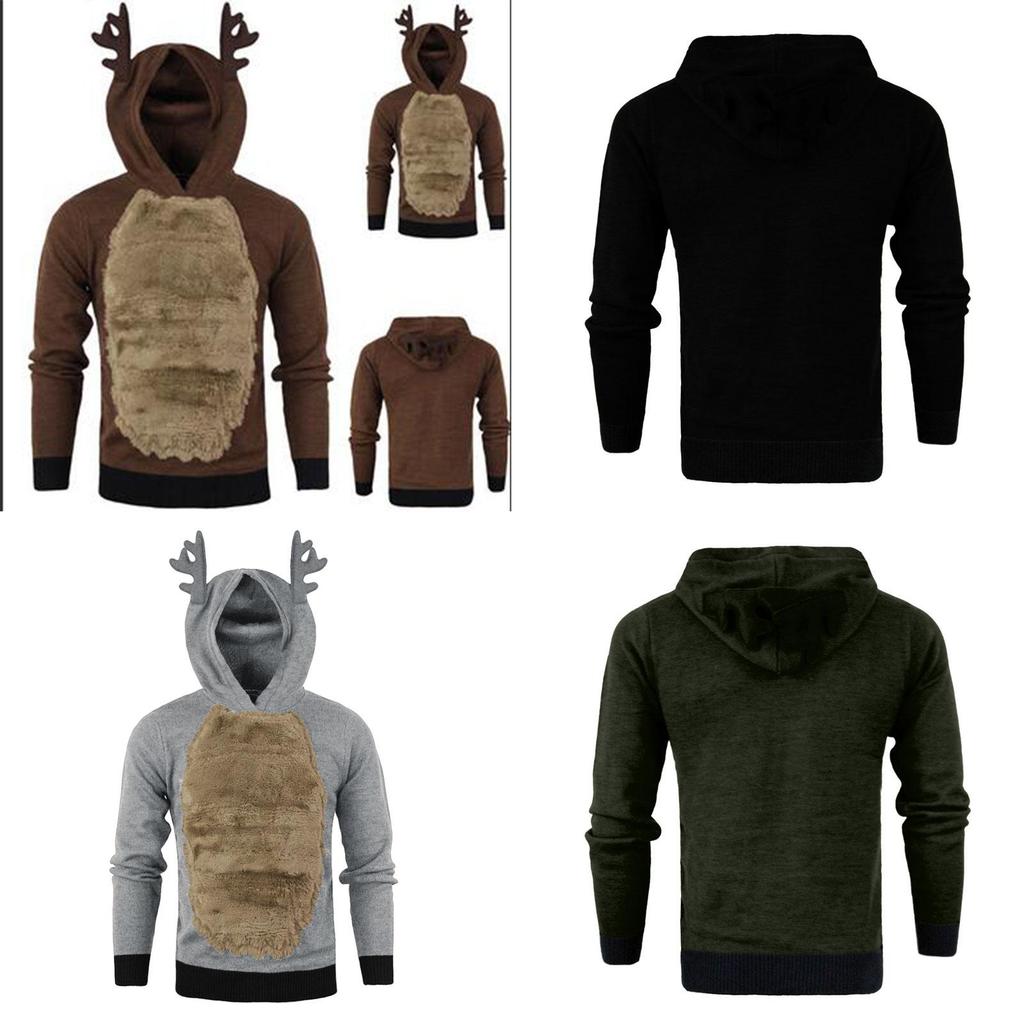 Luxuriöser Herren Weihnachts-Hoodie Pullover mit flauschigem Rentier-Design