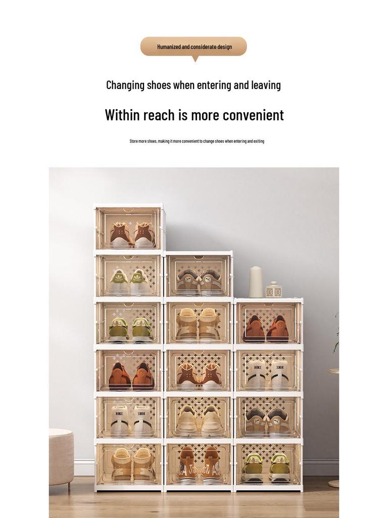 Foldable Transparent Dustproof Multi-Layer Shoe Rack with Side Opening