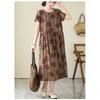 2025 Summer New Retro Literary Loose Round Neck Short Sleeve Midi Dresses