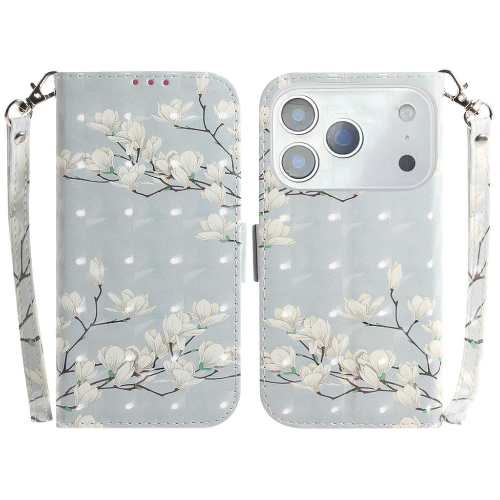 For iPhone 17 Pro Max Case Pattern Printing Leather Wallet Phone Cover with Wrist Strap