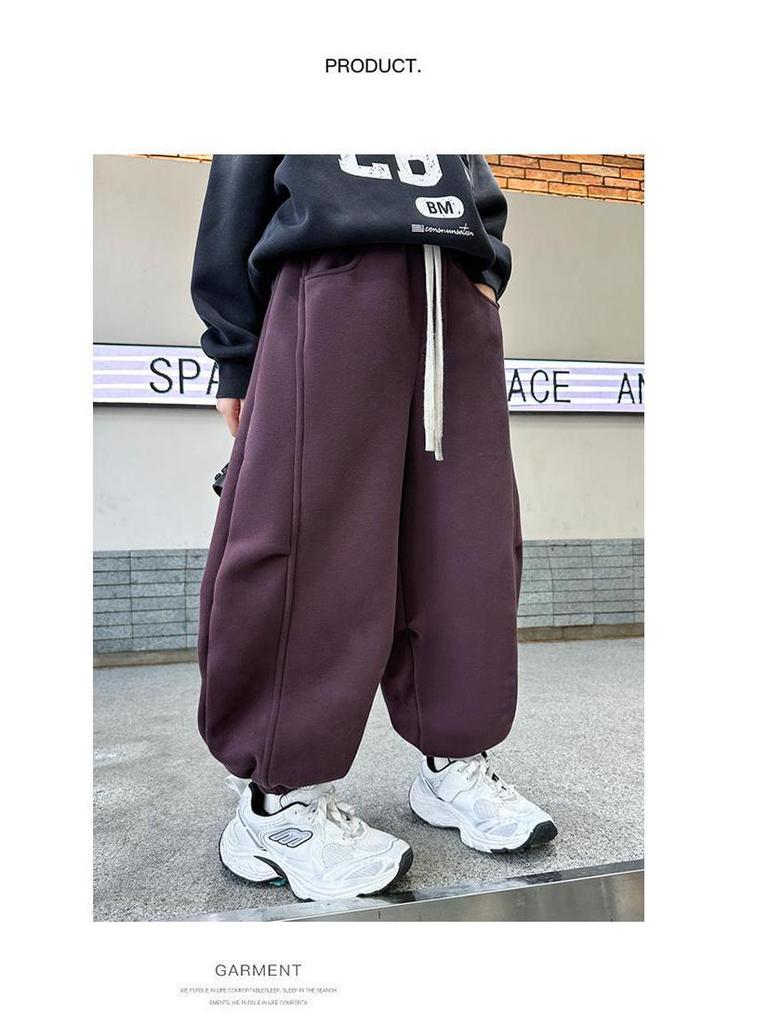 Pantalon de survêtement en velours tendance à jambes larges pour garçons: Style de rue Automne/Hiver 2025 pour les grands enfants
