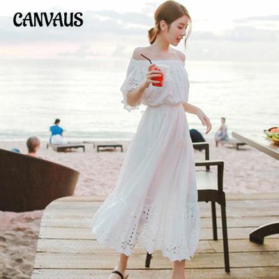 Damen Bohemian Langes Sommer Strandkleid Urlaub Etuikleid Ein Schulter Kleider