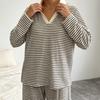 TIFICY Women's Fashion Spring Autumn Stripe Print Long Sleeve POLO Neck Casual Pajama Set