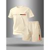 Men's paris letter round neck T-shirt + drawstring waist shorts set