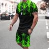 Men's 3D Print 2pcs Tees Sets Summer Tops Short Sleeve Short Pants Crew Neck