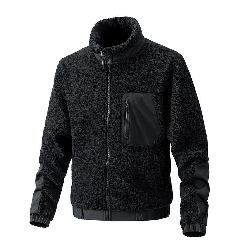 European and American Blue Stand-Up Collar Polar Fleece Lamb Wool Coat
