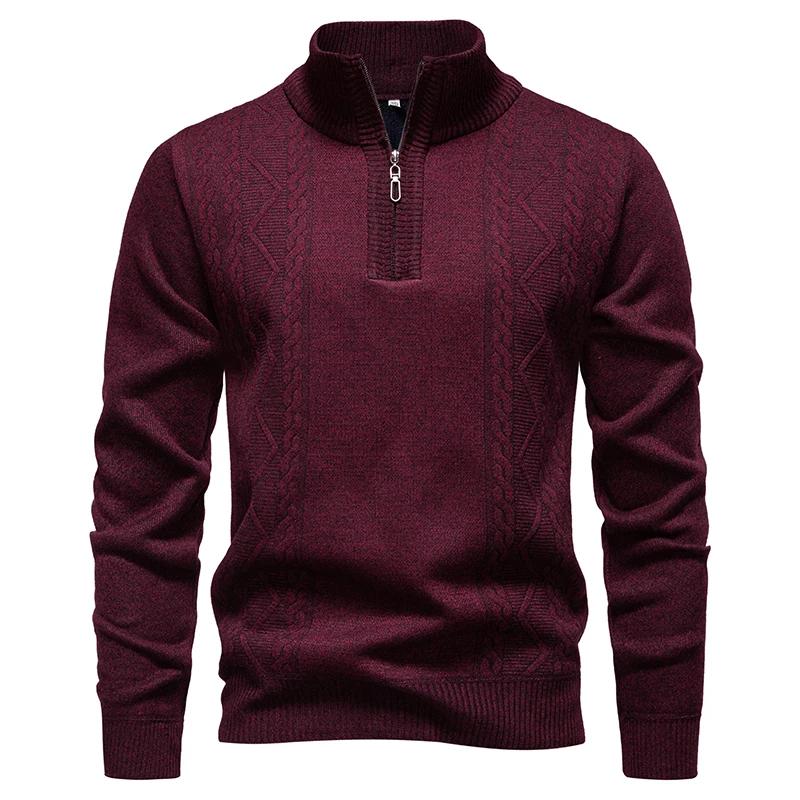 Autumn Winter Men's Casual Pullover Sweater Half Zipper Stand Collar Knitted Pullovers Men Geometric Fashion Warm Knit Sweaters
