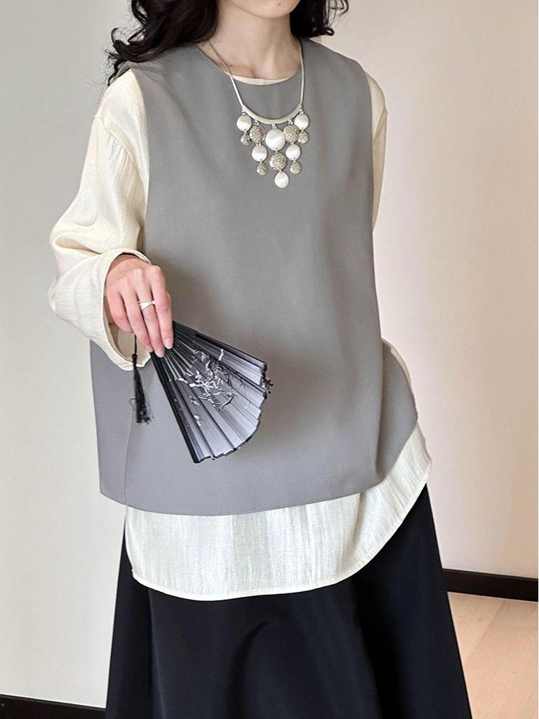 Juzhi Spring Women's Back Slit Suit Vest - Simple, Elegant, Layered Top (1588)